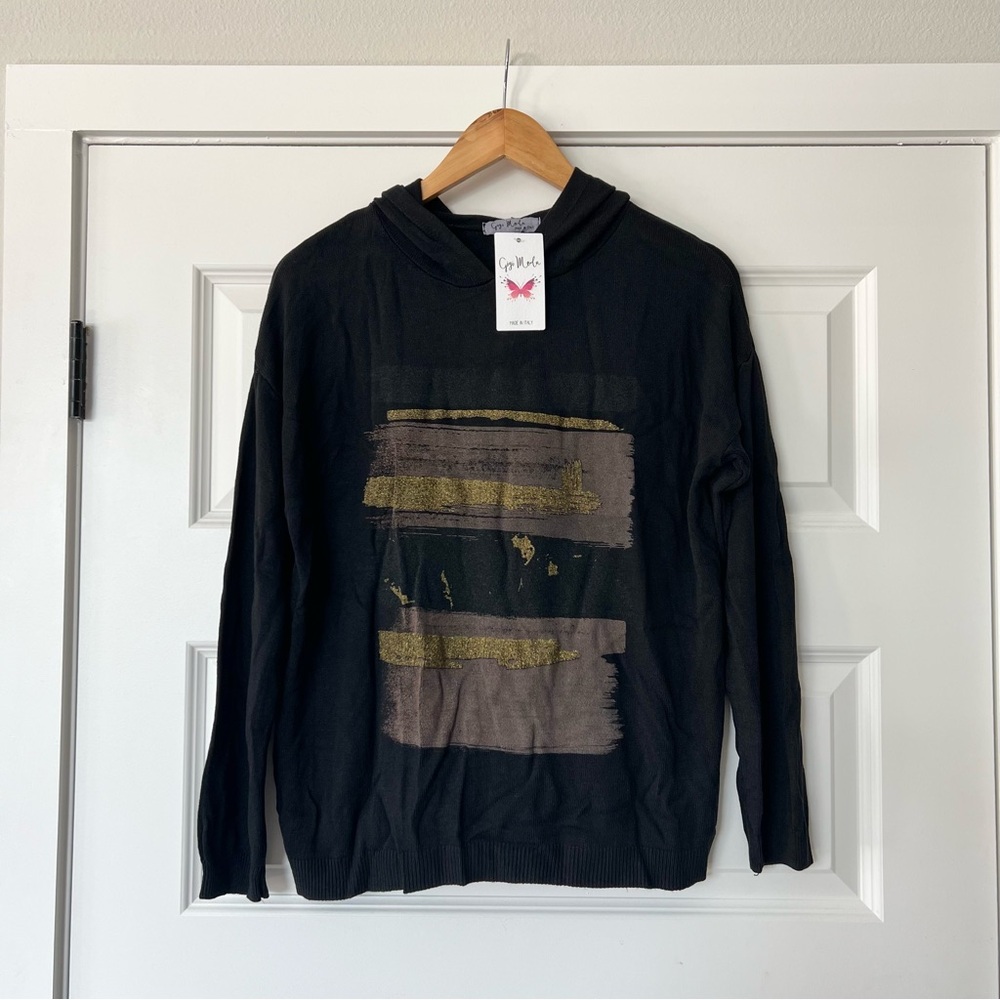 New! Gigi Moda Black and Gold Graphic Hoodie